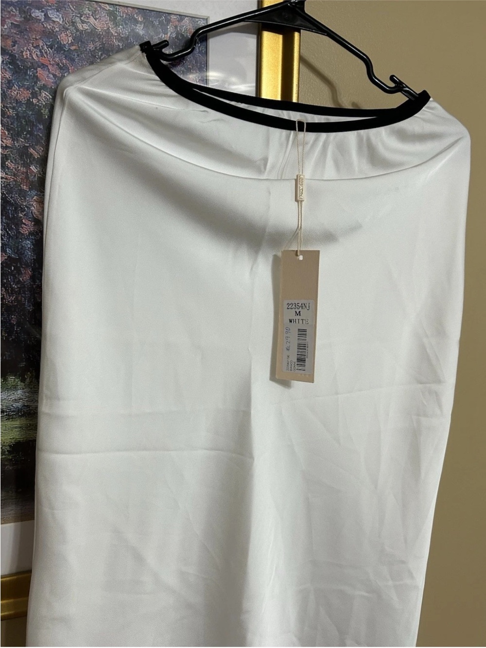 White Maxi Skirt with Black Lace Hem and Waist Trim - Picture 3 of 7